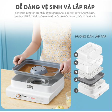 Nồi hấp điện đa năng LEBENLANG LBEL5031 hấp 3 tầng, siêu tiện lợi, dung tích 18L, công suất 900W - hàng chính hãng