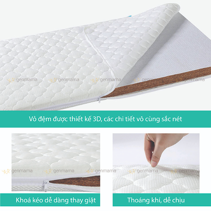 Nệm Xơ Dừa Cho Cũi Bé 100% Xơ Dừa Tự Nhiên, Thoáng Mát, Đệm Ngủ Cho Bé Sơ Sinh, Đệm Cũi Cho Bé Genmama