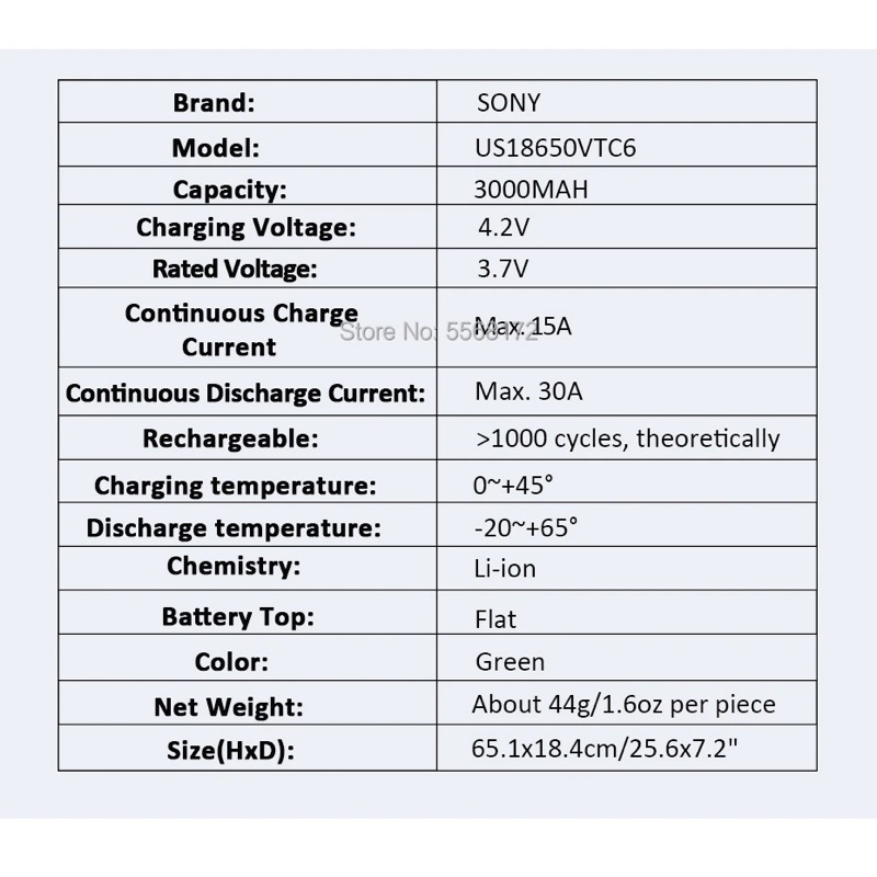 Pin xả cao 18650 Sony VTC6 US18650VTC6 30A 3000mAh - Hàng chính hãng