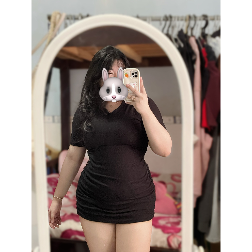 Đầm body cổ tim, nhún thun 2 bên nữ bigsize