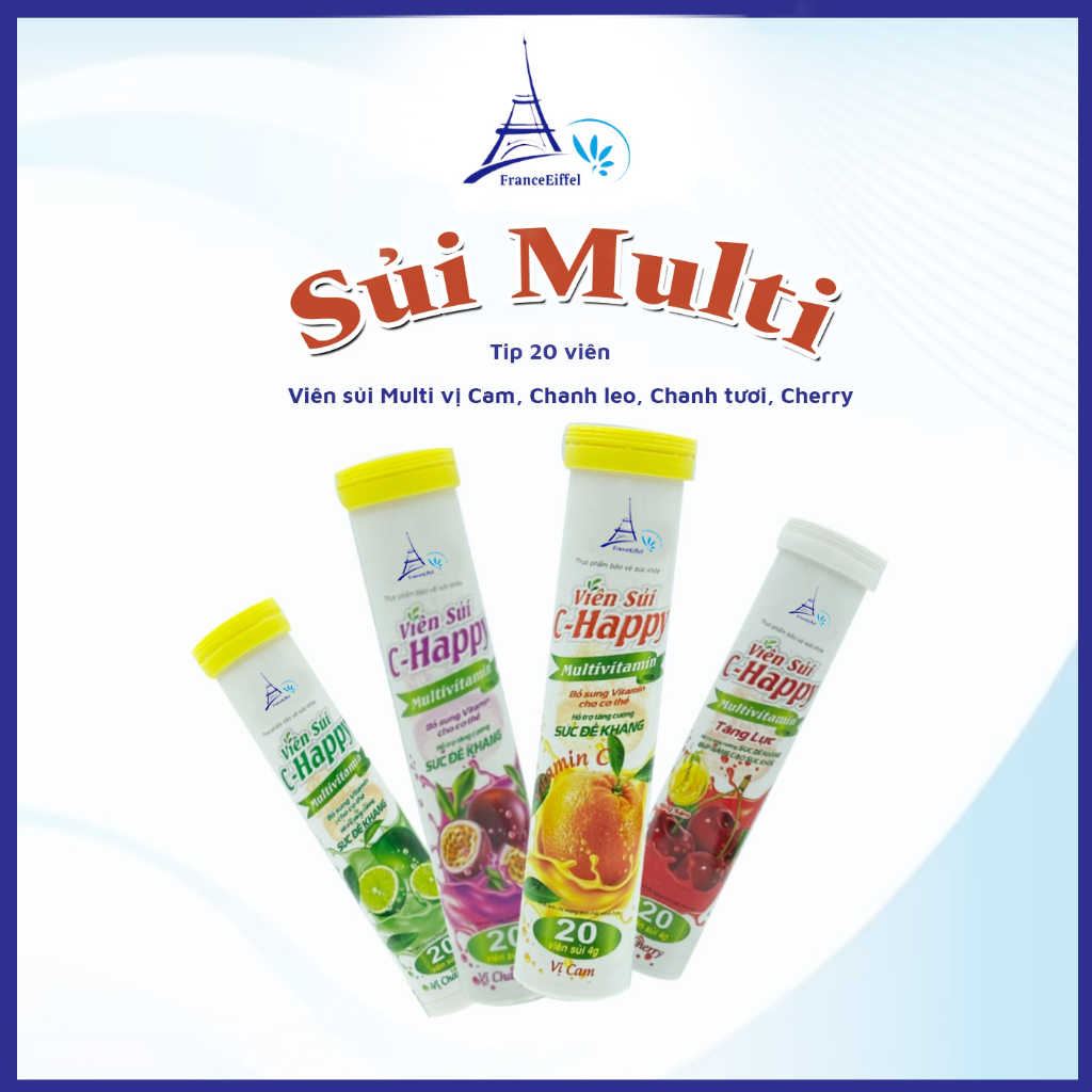 Viên C Sủi Multi Bổ Sung Vitamin C Cho Cơ Thể Vị Cam - FranceEiffel Lọ 20 viên