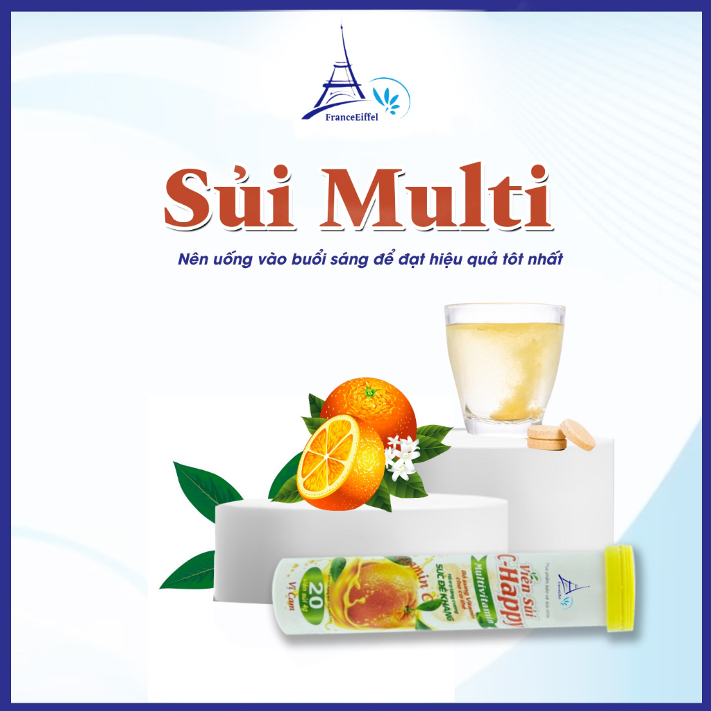 Viên C Sủi Multi Bổ Sung Vitamin C Cho Cơ Thể Vị Cam - FranceEiffel Lọ 20 viên