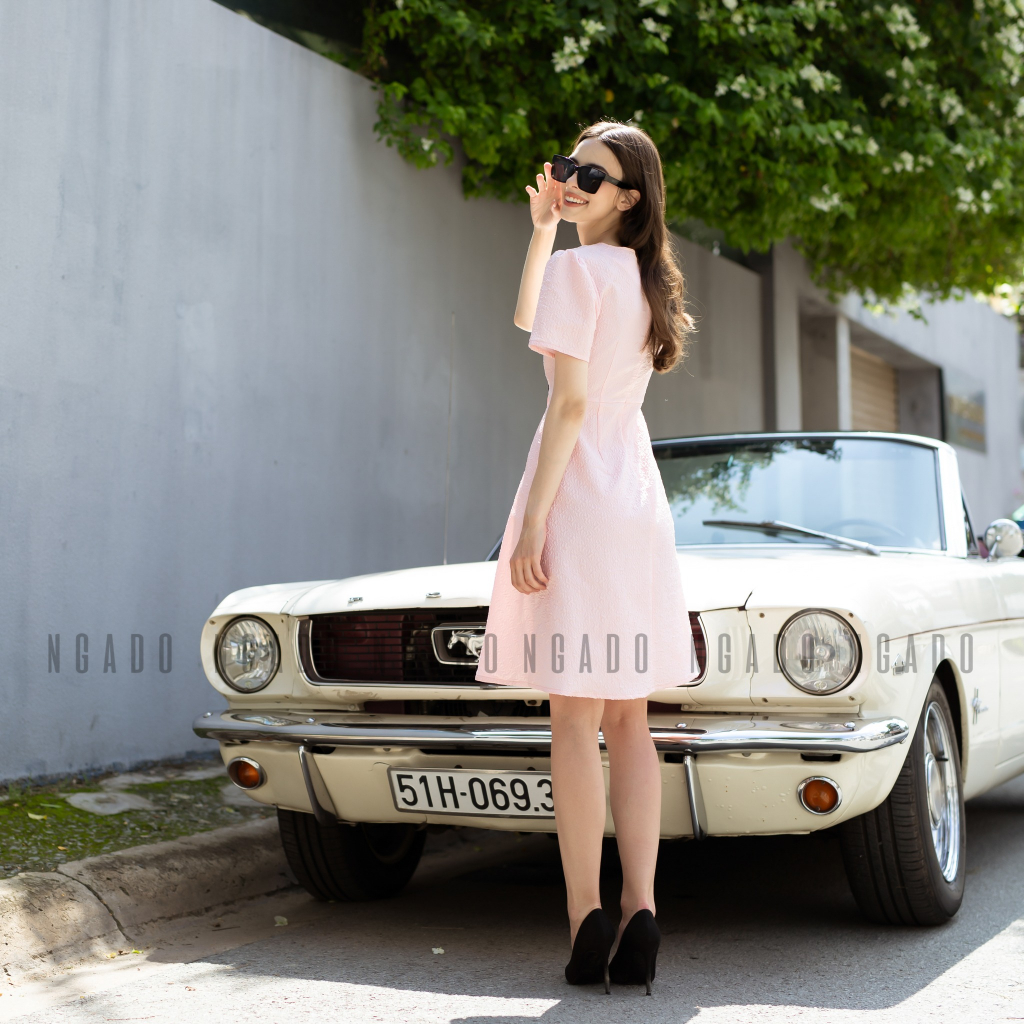 Đầm taffeta gấm hồng NGADO