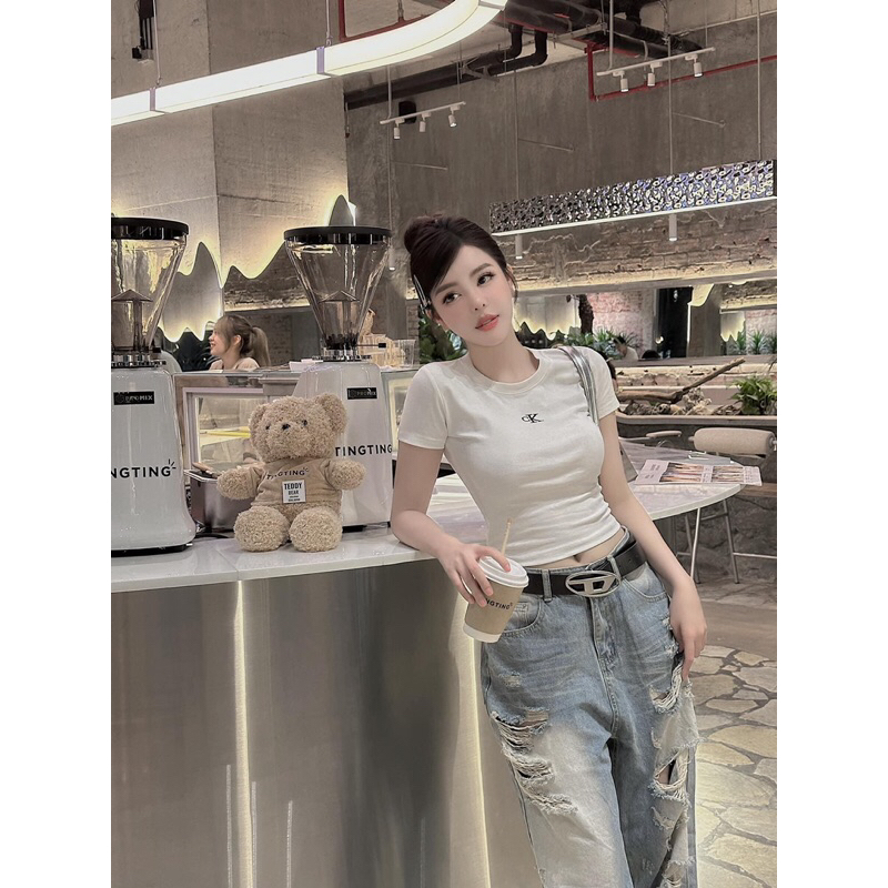 Áo croptop chữ thêu CK, Áo thun croptop MPB ( có sẵn ) hàng chuẩn /Ginastore