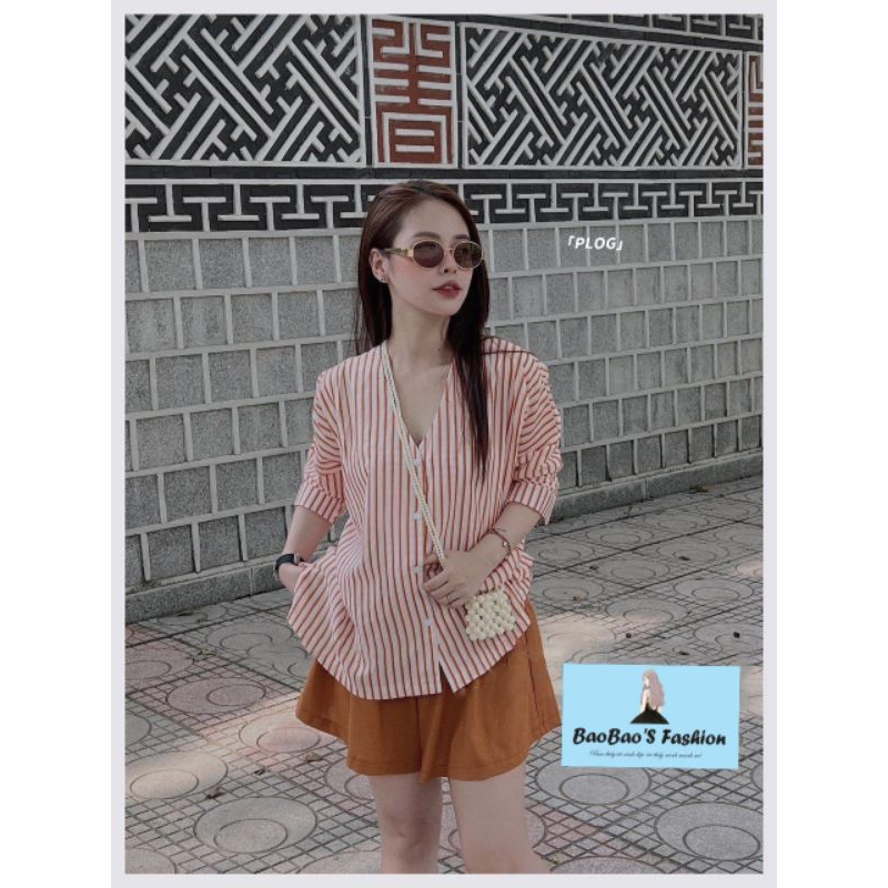 Set áo sơ mi quần cam trẻ trung