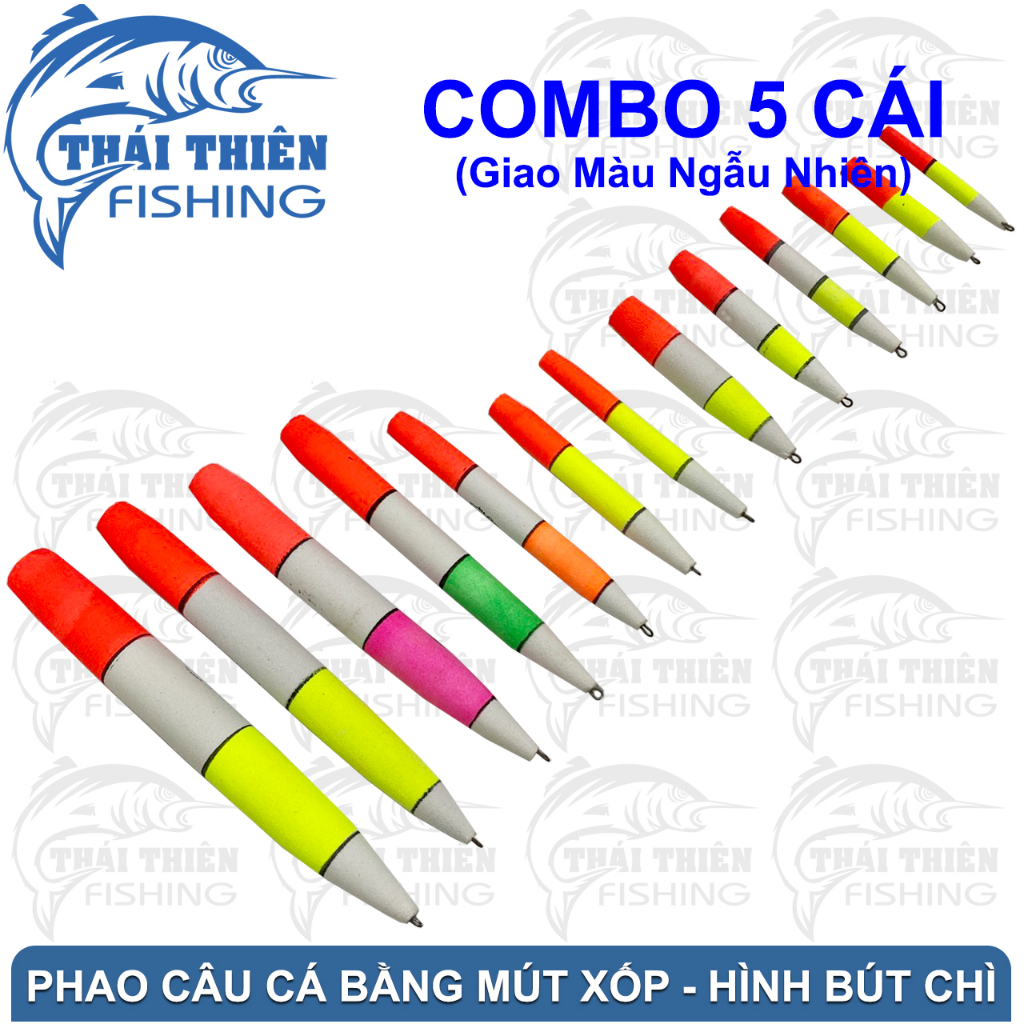 Combo 5 Cái Phao Câu Cá Bằng Mút Xốp Hình Bút Chì Đủ Kích Cỡ, Màu Sắc