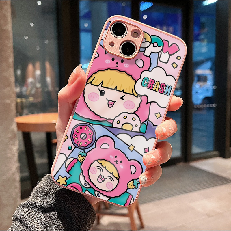 Ốp lưng BVC kính hồng hoạt hình dễ thương đáng iu cho iPhone 14 13 12 11 Pro Max X XR XS 8 7 ip 6S 6 Plus kx1504