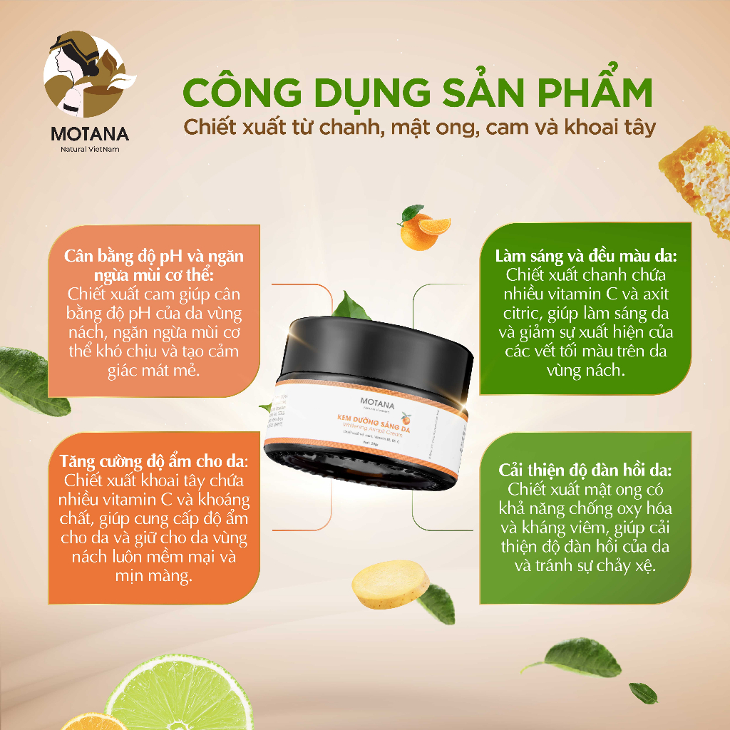 Kem giảm thâm nách Motana 20gr, kem thâm nách, kem nách, thâm mông, đầu gối, khuỷa tay làm sáng da và đều màu
