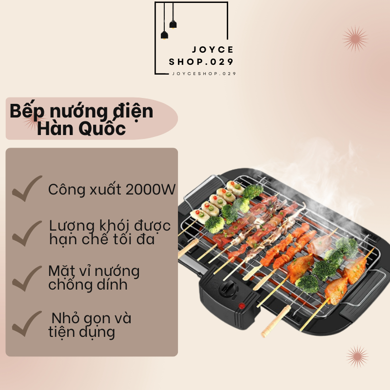 Bếp nướng điện Hàn Quốc không khói BBQ công suất 2000W, lò nướng chống dính cao chín nhanh vệ sinh dễ dàngtường chịu L