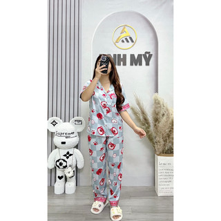 Đồ bộ pijama ANH MỸ chất liệu lụa xước ánh kim cao cấp tay ngắn quần dài XUOCDAIHINH-02 SP0147