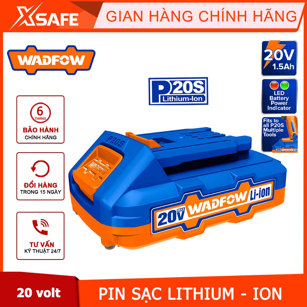 Pin sạc Lithium-Ion WADFOW pin 20V Lithium dung lượng pin 1.5-3.0Ah phù hợp cho tất cả máy 20V chính hãng