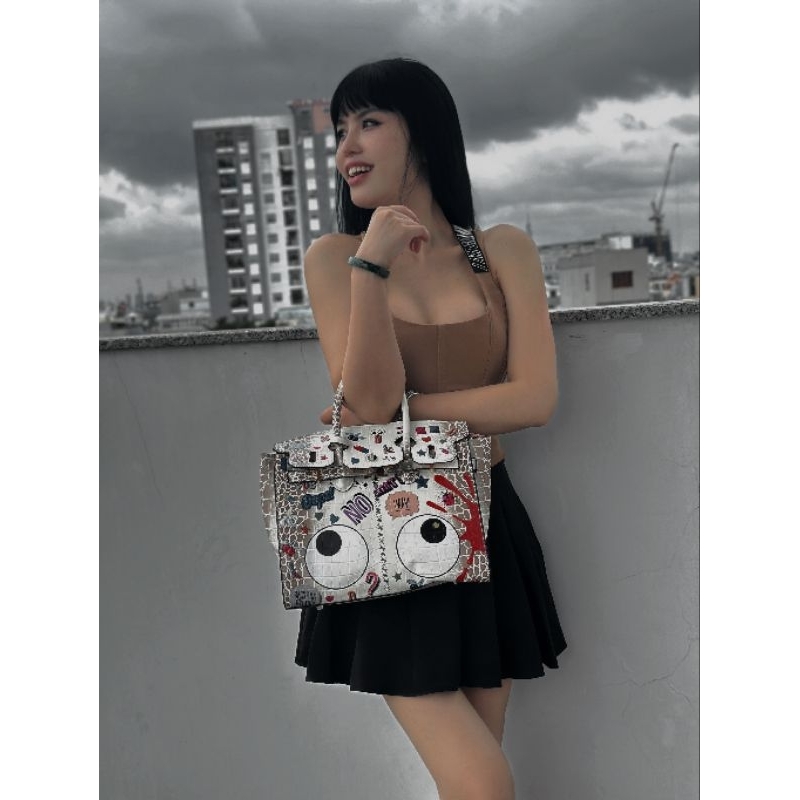Túi dáng HM birkin với màu sắc họa tiết giả da rắn logo con mắt EYETHEME 2174