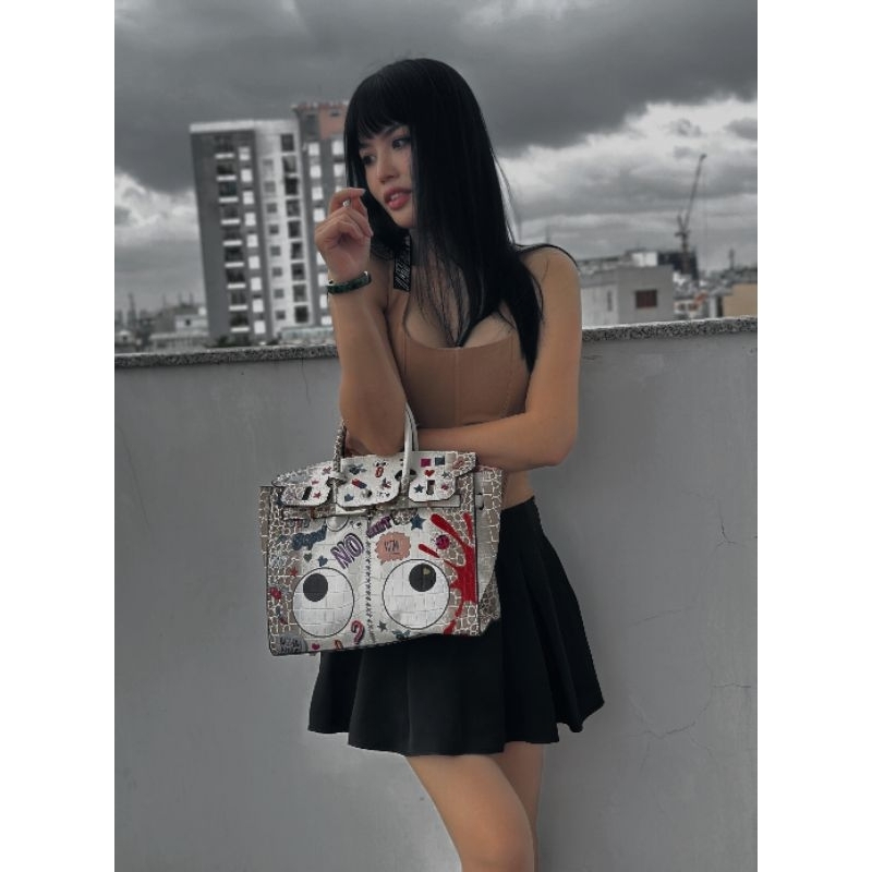 Túi dáng HM birkin với màu sắc họa tiết giả da rắn logo con mắt EYETHEME 2174