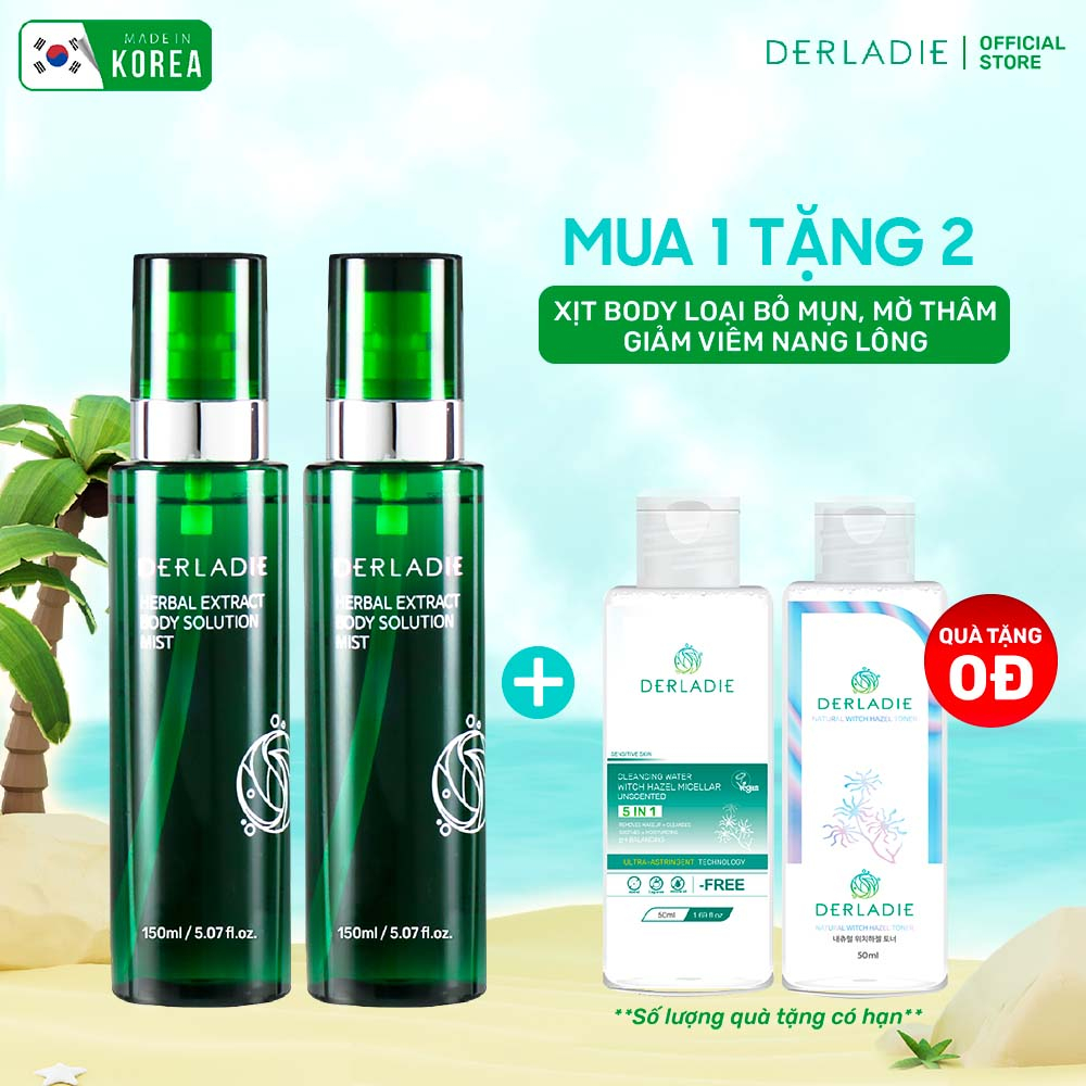 Combo 2 Xịt 4in1 Loại Bỏ Mụn, Mờ Thâm, Giảm Viêm Nang Lông Derladie Herbal Extract Body Solution Mist 150Ml