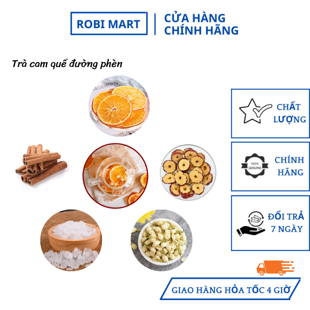 Trà cam quế đường phèn (cam mỹ, táo thái lát, quế, hoa nhài, đường phèn) robimart thư giãn - hộp 10, 20, 30 gói