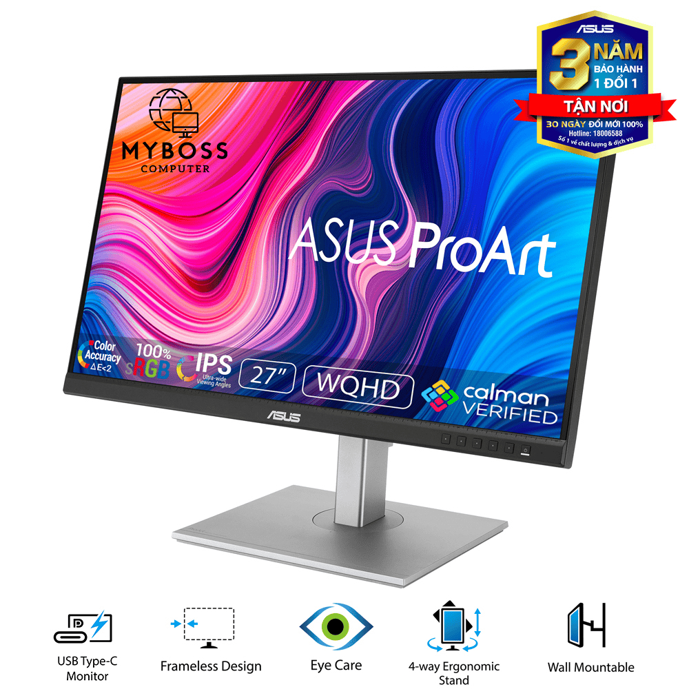 Màn Hình Đồ Họa ASUS ProArt PA278CV 27in/ 2K WQHD/ IPS/ USB-C/ sRGB 100% Chính Hãng Bảo Hành 36 Tháng