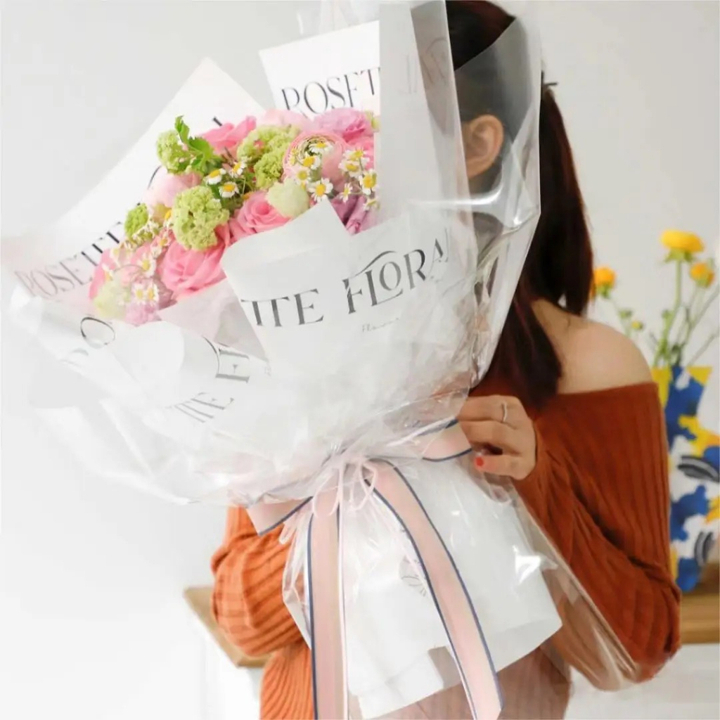 Tập 20 tờ giấy gói hoa LOVE ,studio, you are, flower sang chảnh khổ 30x45cm chống nước