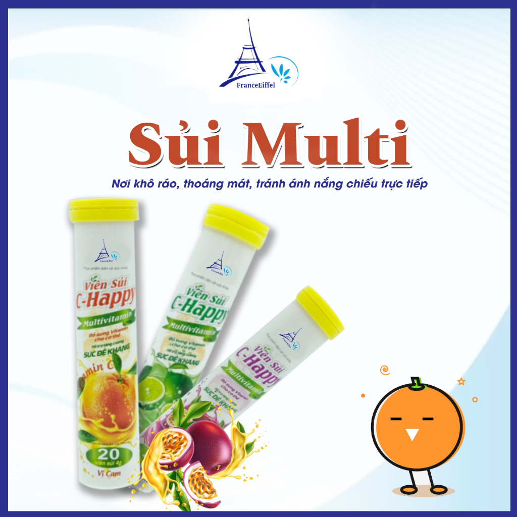 Viên C Sủi Multi Bổ Sung Vitamin C Cho Cơ Thể Vị Cam - FranceEiffel Lọ 20 viên