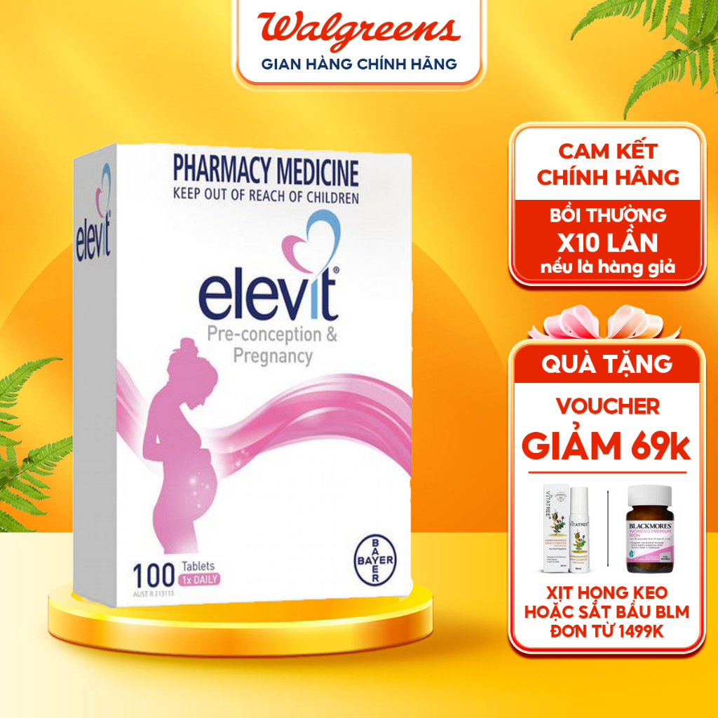 Elevit bầu Healthy Baby Healthy Mum hỗ trợ tăng cường sức khoẻ, hỗ trợ thai kỳ khoẻ mạnh 100 viên Bayer Úc