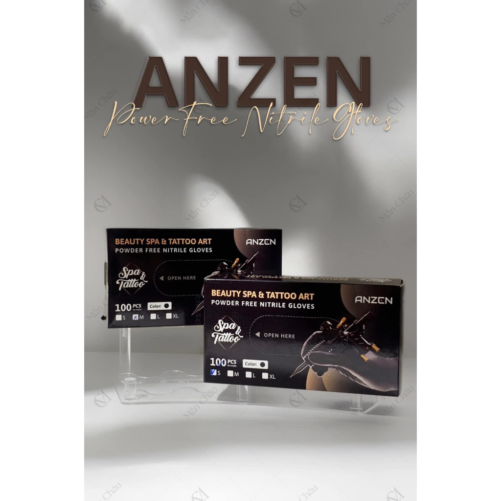 Găng tay cao su không bột Anzen Black Gloves 100 cái