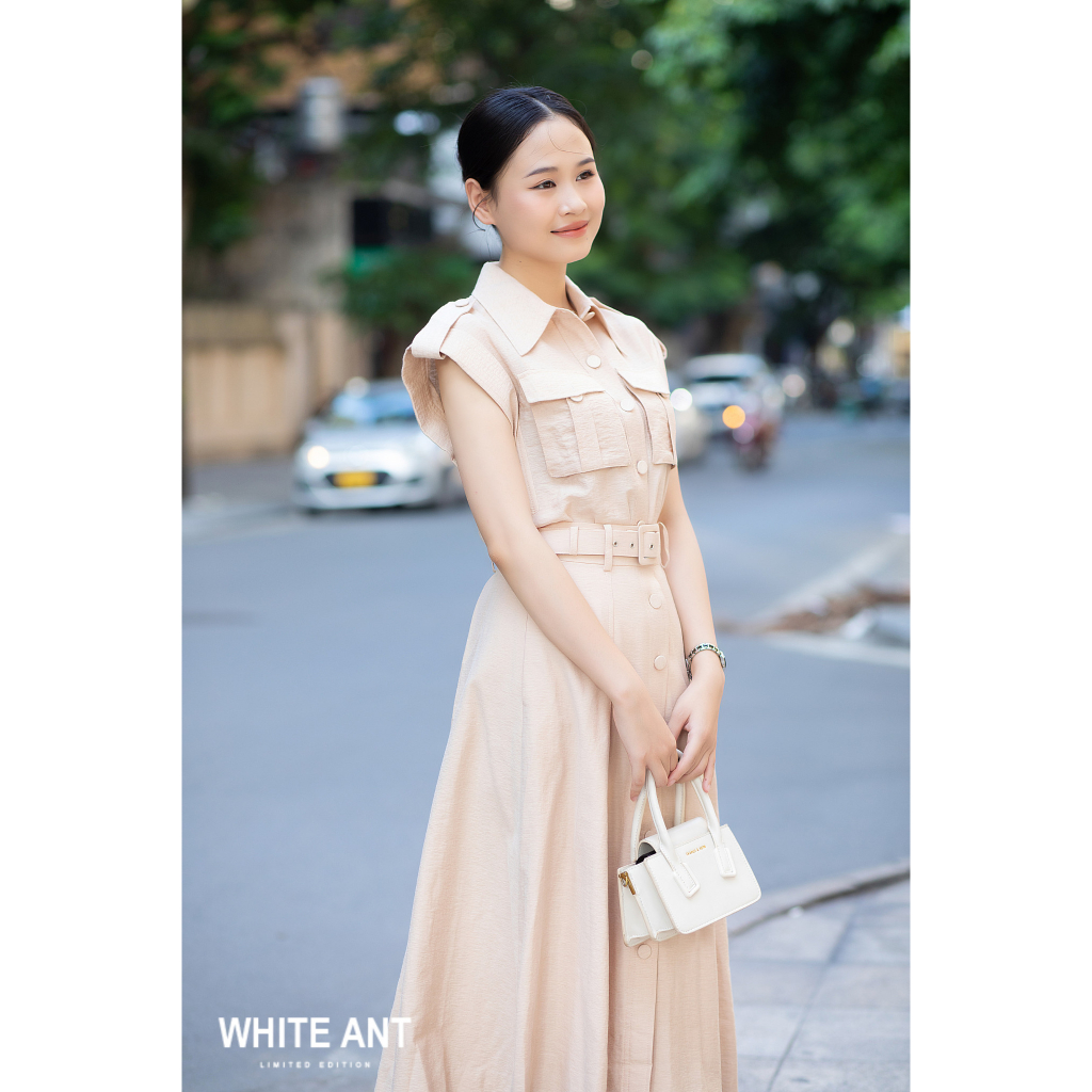 Áo Sơ Mi Túi Hộp Và Chân Váy Xòe Khuy Trước Nữ White Ant Hàng Thiết Kế Cao Cấp