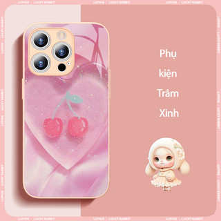 Ốp Điện Thoại Hồng Mặt Kính Trái Tim Cherry Hồng Cho iPhone 11 12 13 14 Pro MAX Plus X XR XS MAX 7 8 Plus kx1522