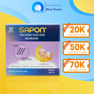 Tăm bông muối biển trẻ em sơ sinh sapon thân giấy tb02-106 hộp 200 que