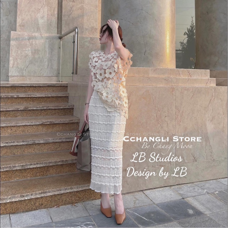 Chân váy ren dáng dài