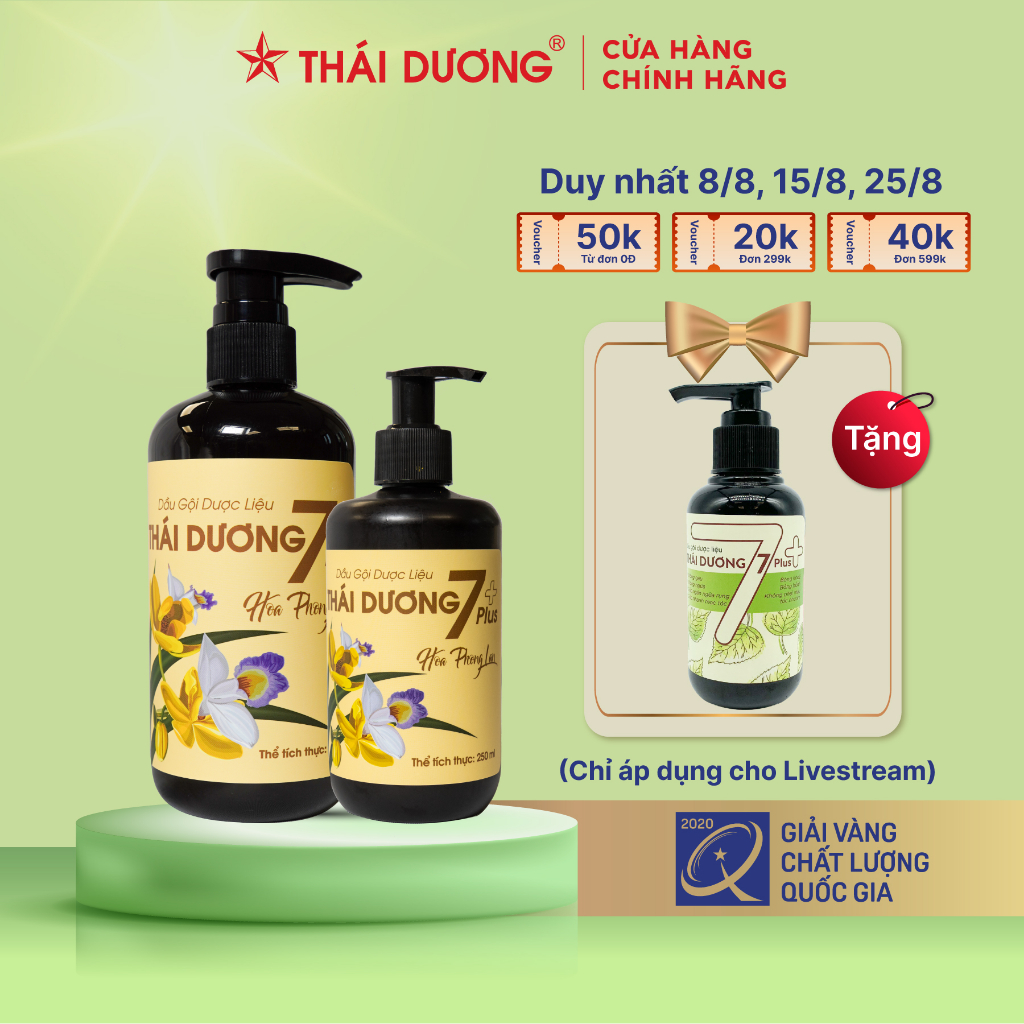 Combo Dầu gội dược liệu Thái Dương 7 plus tặng Dầu gội Thái Dương 7 plus 100ml