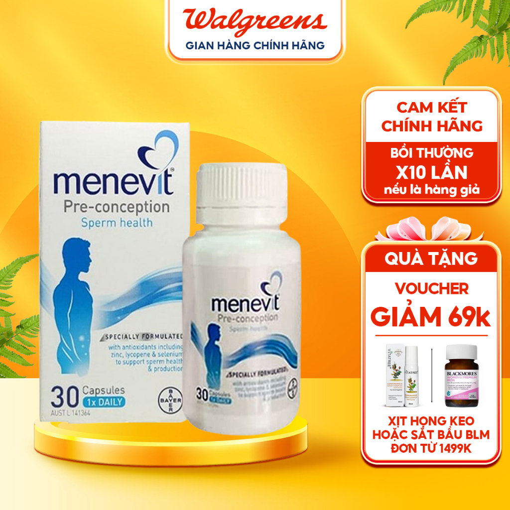 Viên uống tăng chất lượng tinh trùng và tăng cường sinh lý nam Bayer Menevit cho nam giới của Úc