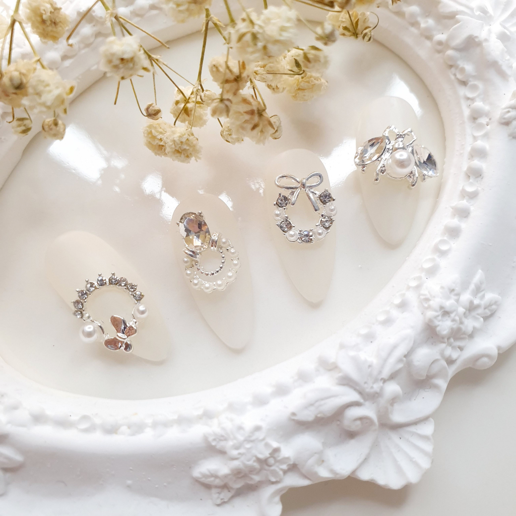 Charm bạc charm thỏ bạc charm nơ bạc bươm' bạc  charm nail charm đá gắn móng tay móng chân Xoài Nail_Bảng 1