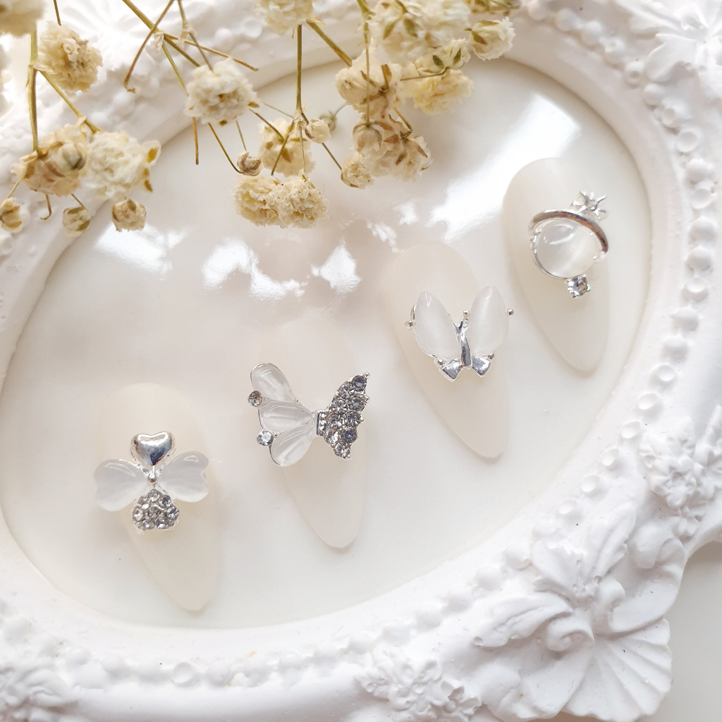 Charm bạc charm thỏ bạc charm nơ bạc bươm' bạc  charm nail charm đá gắn móng tay móng chân Xoài Nail_Bảng 1