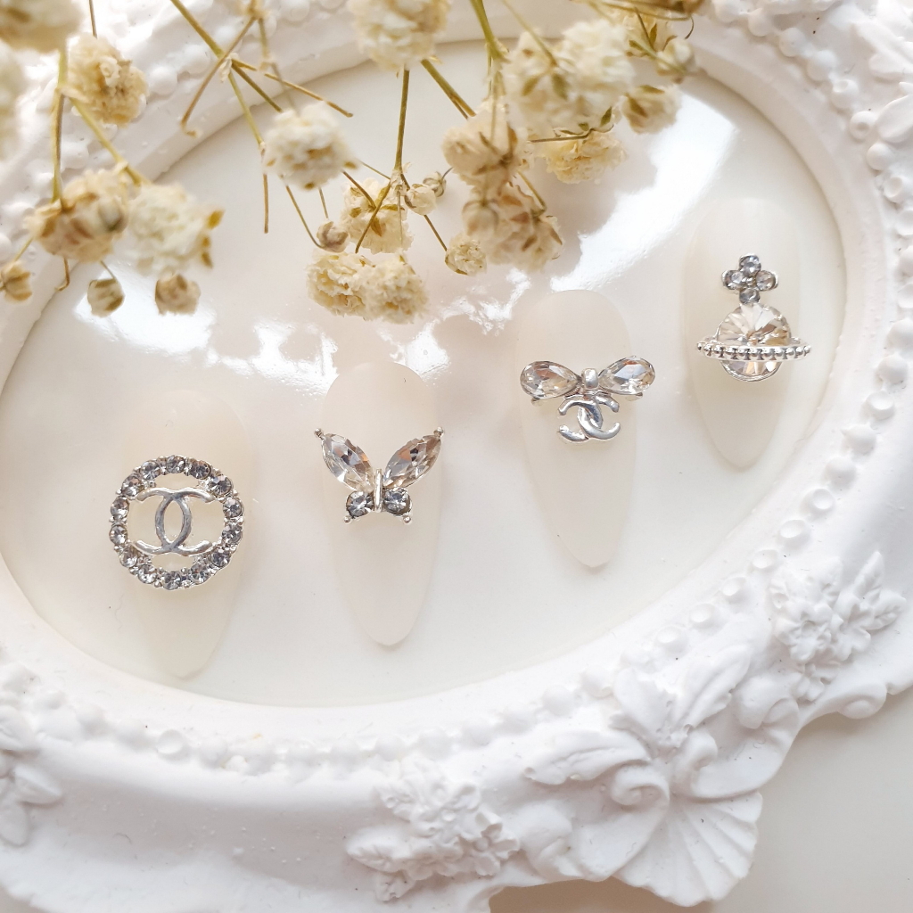 Charm bạc charm thỏ bạc charm nơ bạc bươm' bạc  charm nail charm đá gắn móng tay móng chân Xoài Nail_Bảng 1