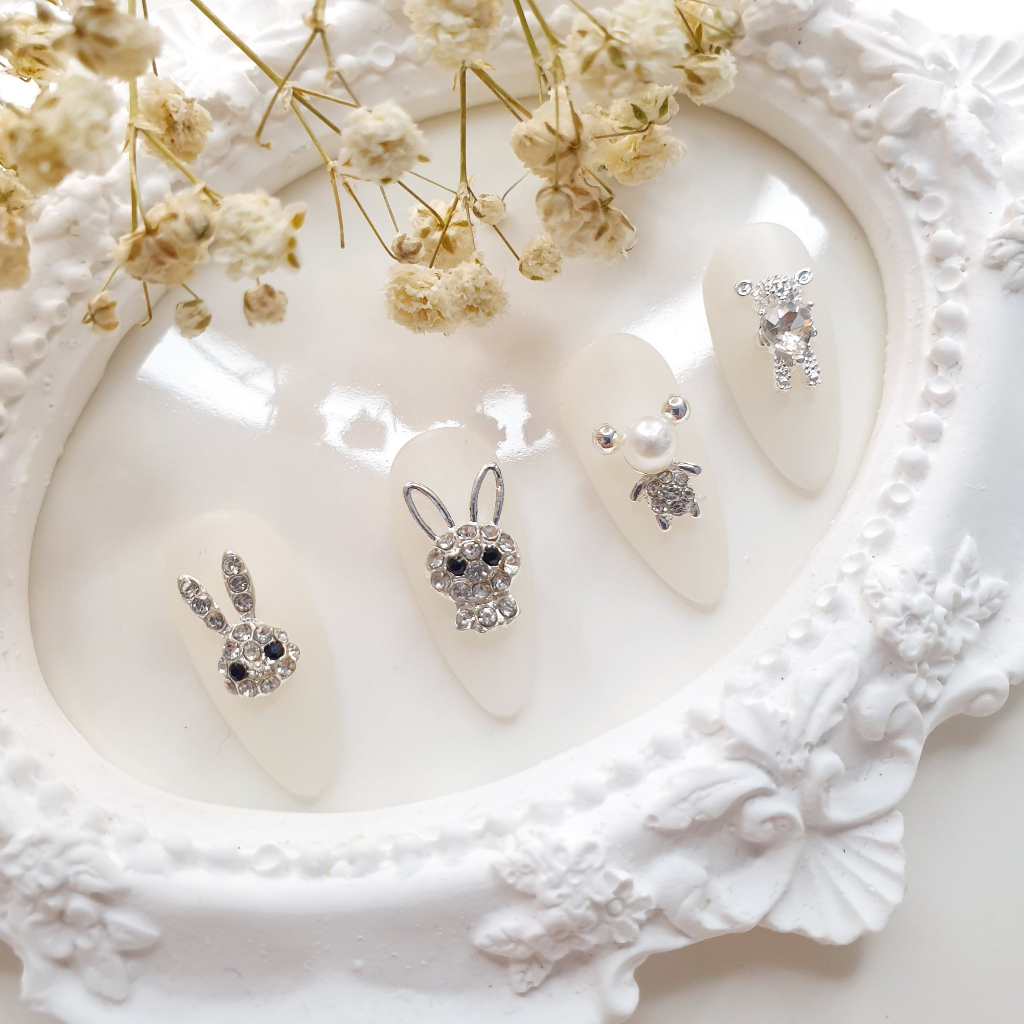 Charm bạc charm thỏ bạc charm nơ bạc bươm' bạc  charm nail charm đá gắn móng tay móng chân Xoài Nail_Bảng 1