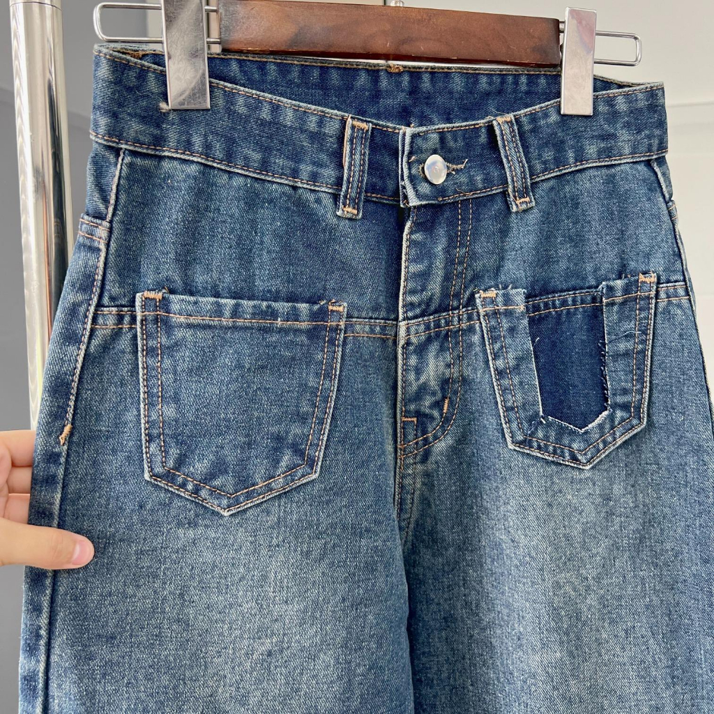 Quần Jean Ống Suông Tháo Túi Trái Cạp Cao