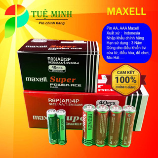 Hộp 40 viên pin AA, AAA Maxell, pin tiểu, pin đũa Maxell. Pin nhập khẩu indonesia chính hãng