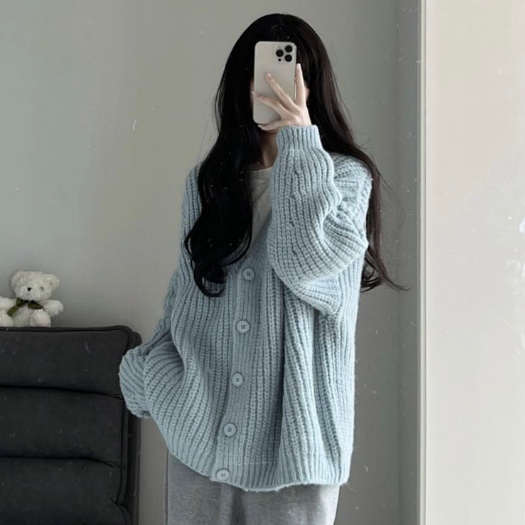 Áo cardigan khoác ngoài chất len mềm dày dặn dáng rộng dài tay nhiều màu freesize basic phong cách hàn quốc DELIZ