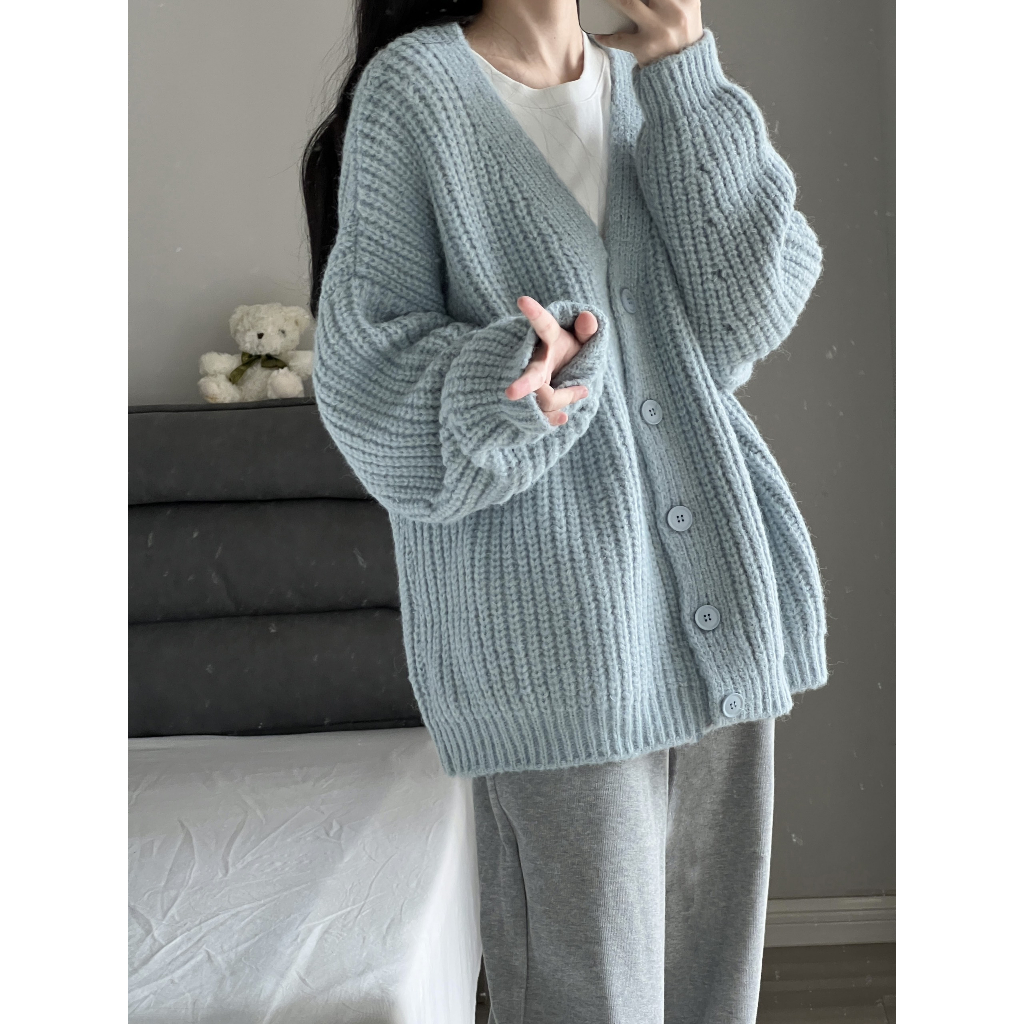 Áo cardigan khoác ngoài chất len mềm dày dặn dáng rộng dài tay nhiều màu freesize basic phong cách hàn quốc DELIZ