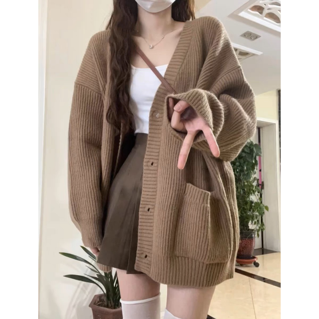 Áo cardigan khoác ngoài chất len mềm dày dặn dáng rộng dài tay nhiều màu freesize basic phong cách hàn quốc DELIZ