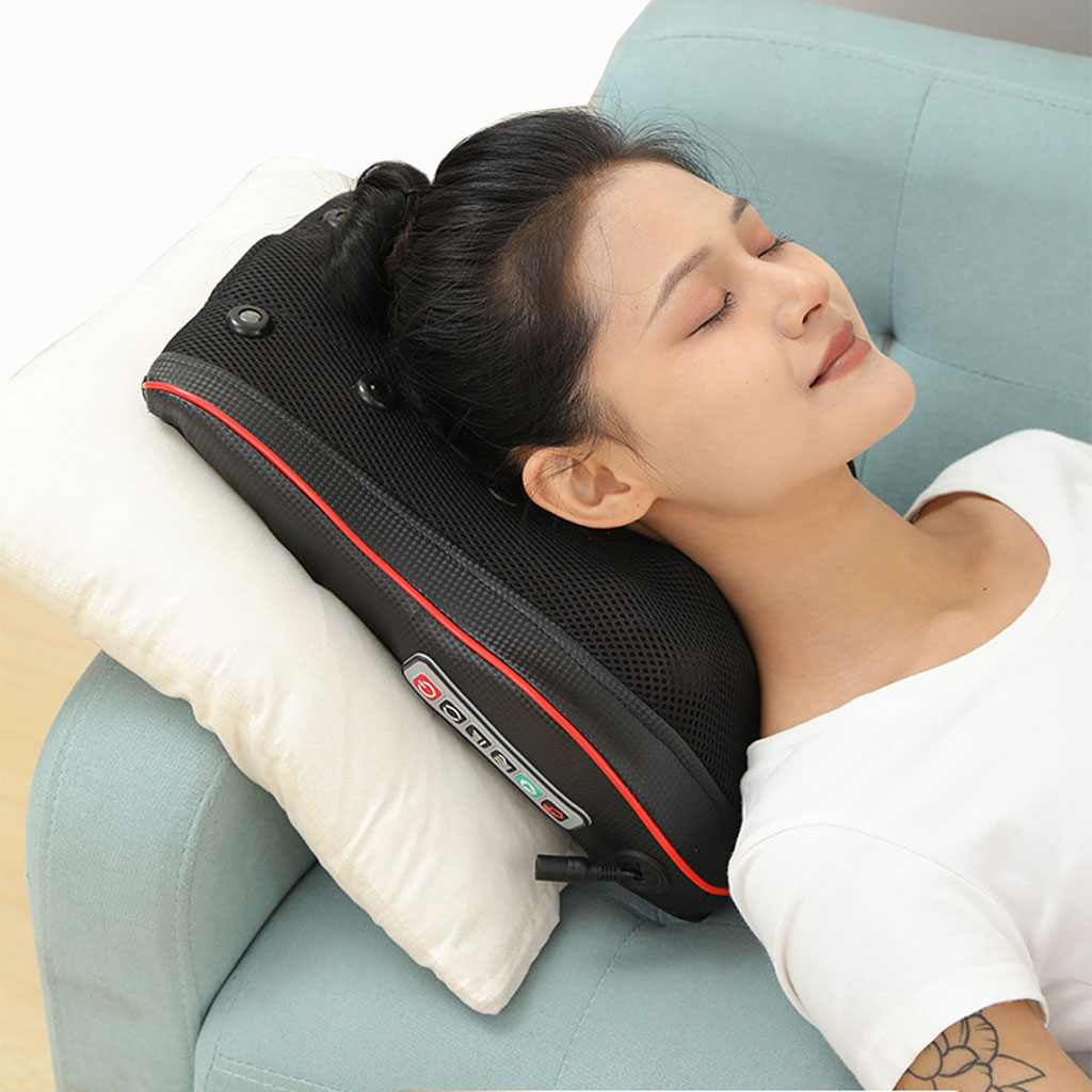 Gối massage cổ vai gáy 20 bi, Máy mát xa toàn thân đa năng vai, gáy, cổ, chân, tay, lưng và cột sống, Máy massage hồng n