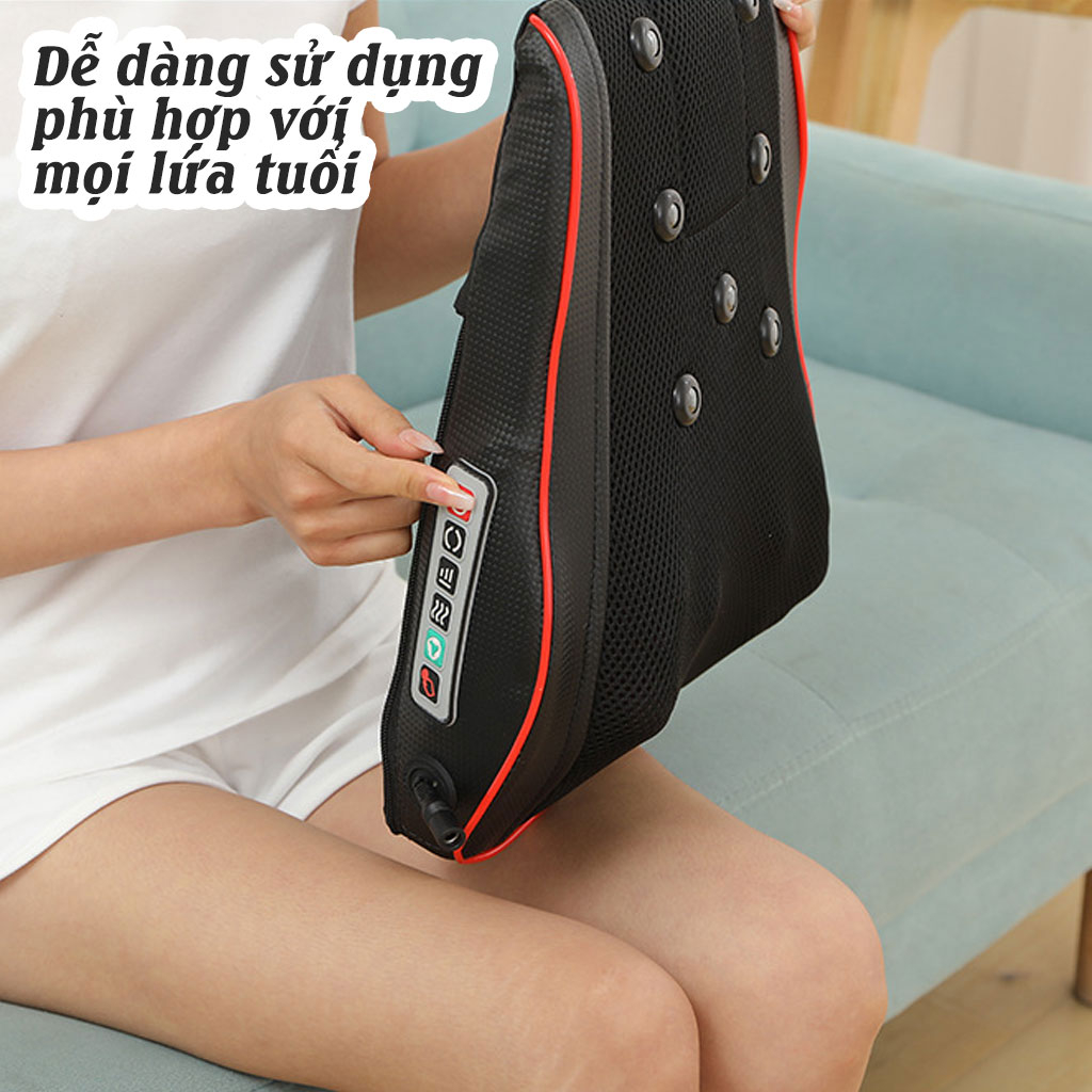 Gối massage cổ vai gáy 20 bi, Máy mát xa toàn thân đa năng vai, gáy, cổ, chân, tay, lưng và cột sống, Máy massage hồng n