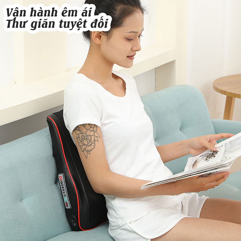 Gối massage cổ vai gáy 20 bi, Máy mát xa toàn thân đa năng vai, gáy, cổ, chân, tay, lưng và cột sống, Máy massage hồng n