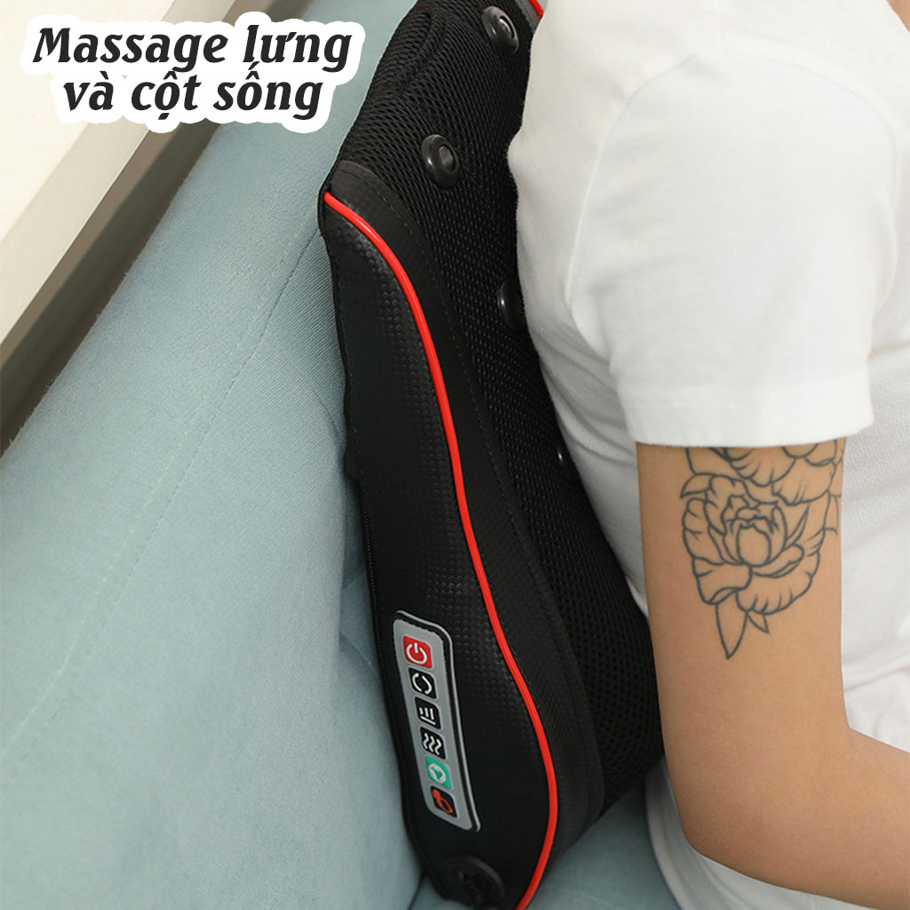 Gối massage cổ vai gáy 20 bi, Máy mát xa toàn thân đa năng vai, gáy, cổ, chân, tay, lưng và cột sống, Máy massage hồng n