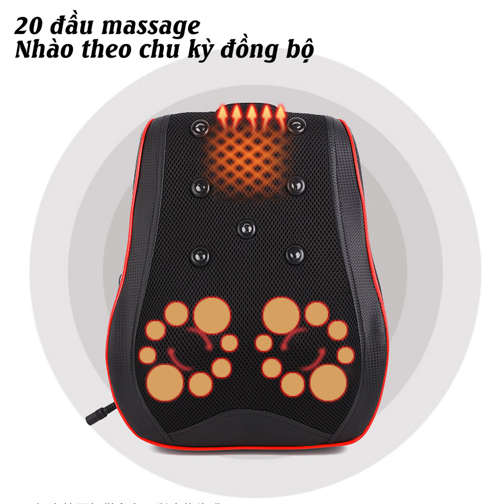 Gối massage cổ vai gáy 20 bi, Máy mát xa toàn thân đa năng vai, gáy, cổ, chân, tay, lưng và cột sống, Máy massage hồng n