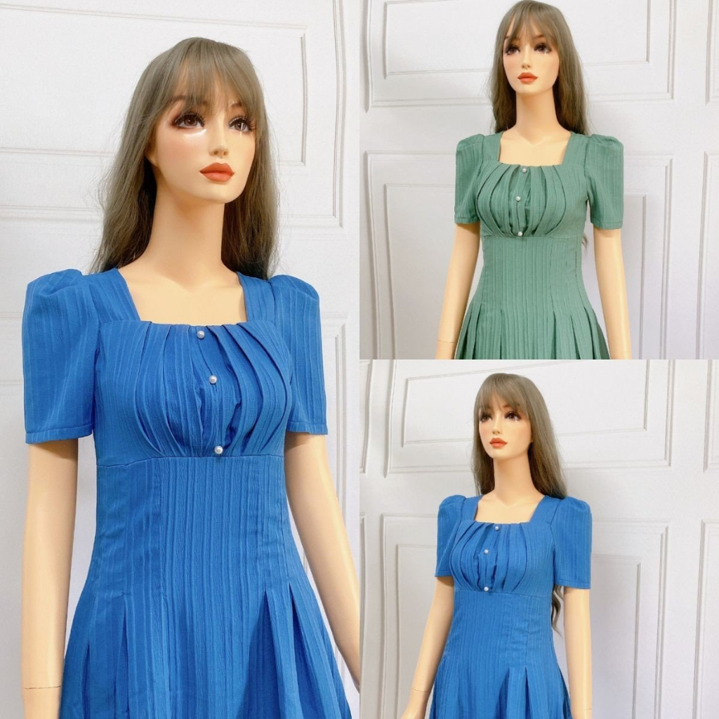 Váy Nữ Form Xòe Xếp Li Tôn Dáng Đính Ngọc Trắng