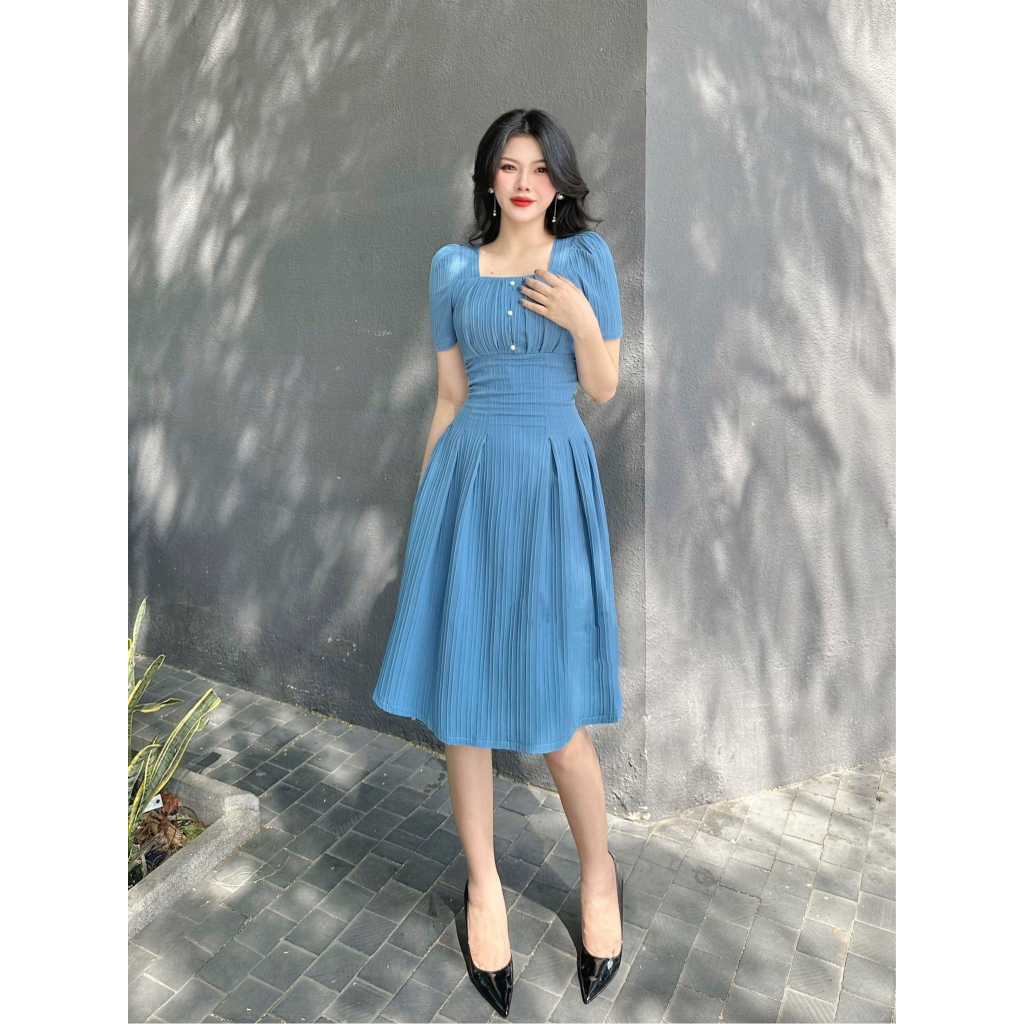 Váy Nữ Form Xòe Xếp Li Tôn Dáng Đính Ngọc Trắng