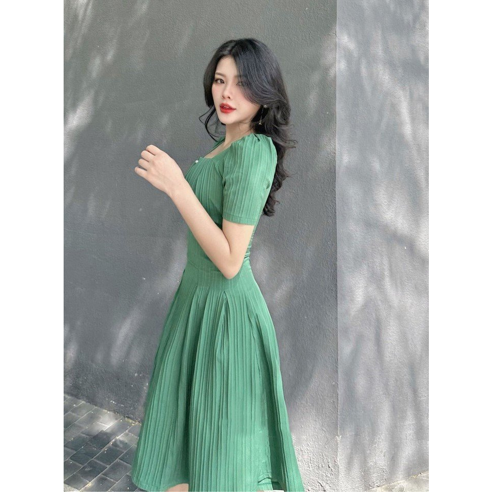 Váy Nữ Form Xòe Xếp Li Tôn Dáng Đính Ngọc Trắng