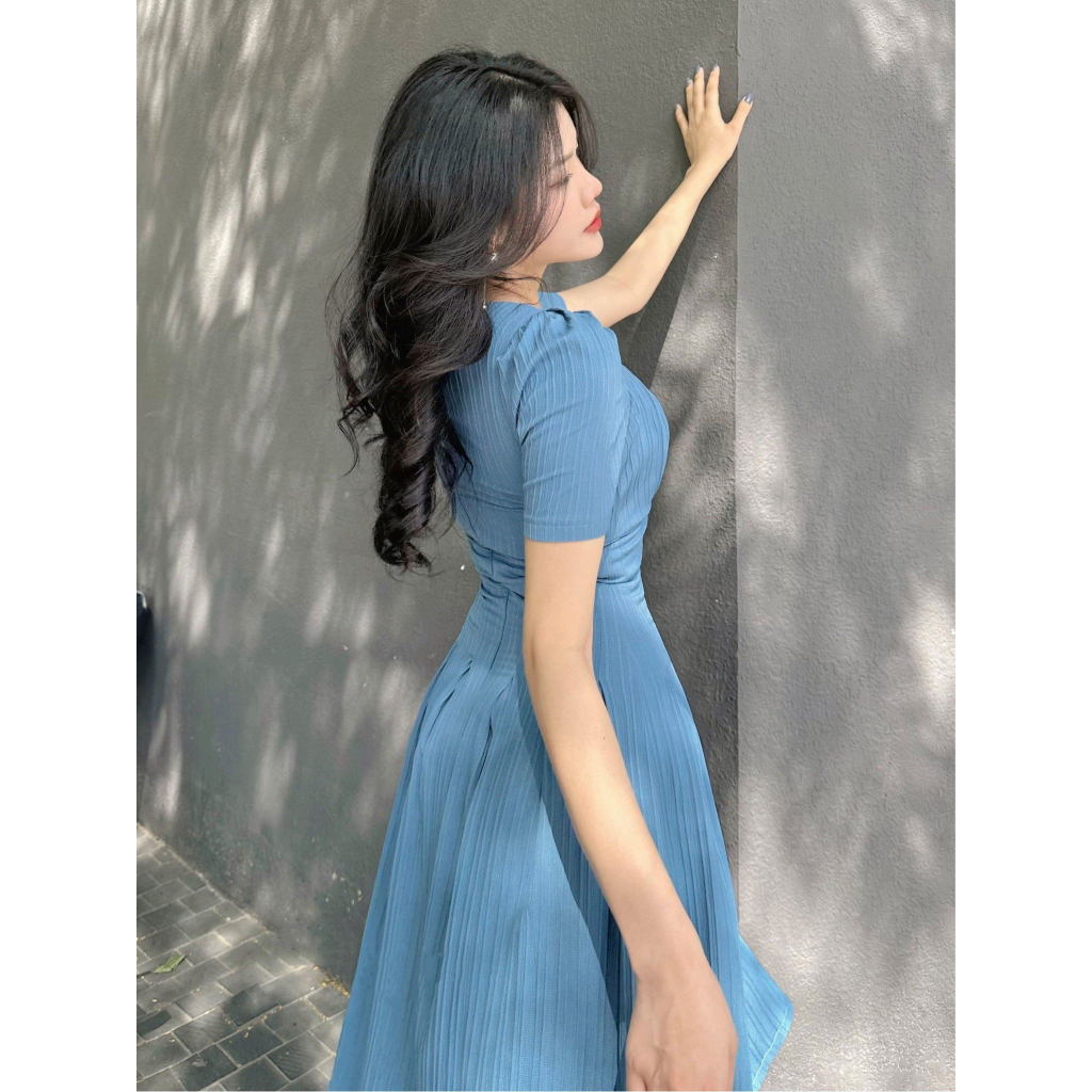 Váy Nữ Form Xòe Xếp Li Tôn Dáng Đính Ngọc Trắng