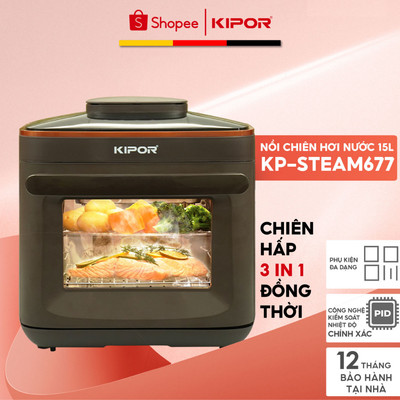 Nồi chiên hơi nước KIPOR KP-STEAM677 - bảng điều khiển điện tử nấu đa chế độ, chiên hấp đồng thời