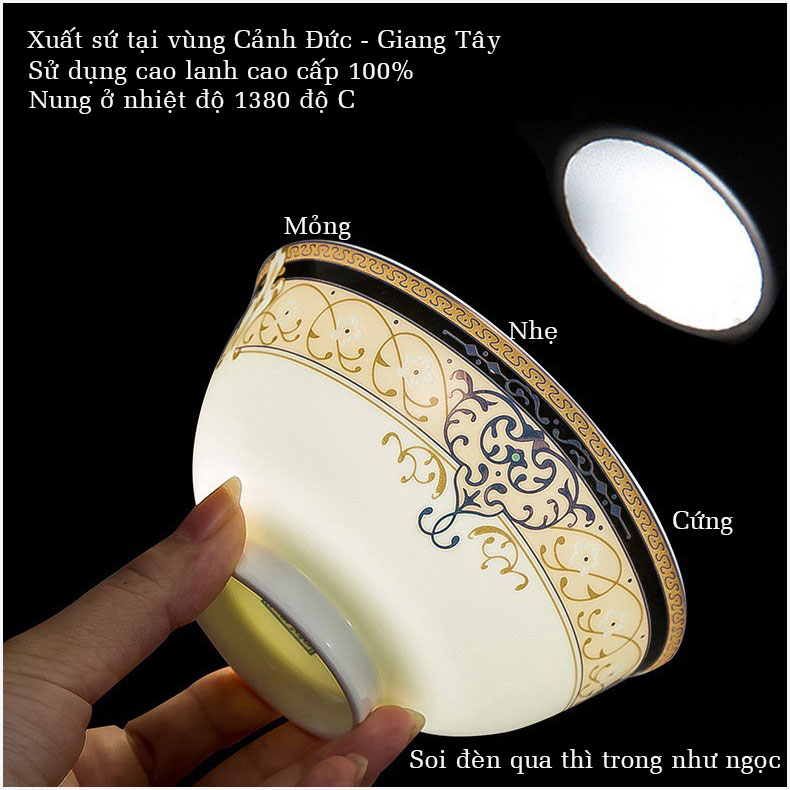 Bộ bát ăn cơm SỨ XƯƠNG Giang Tây cao cấp 60 chi tiết - Bộ chén ăn cơm sang trọng, tinh tế. Mã GS78